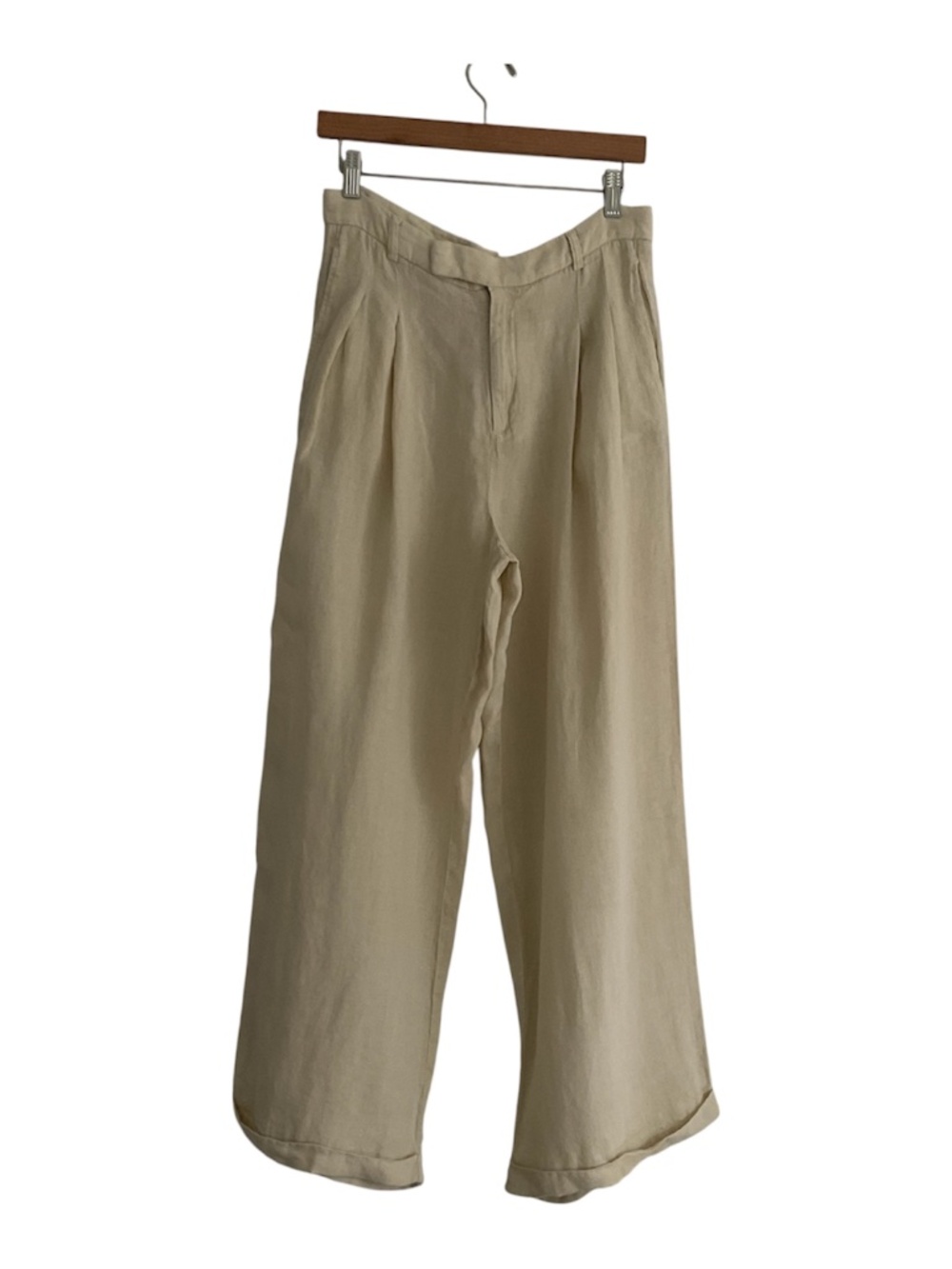 Free People 100% Linen Wide Leg Pleated Trousers Sz 2 Beige Natural Slouchy Boho - Picture 3 of 12